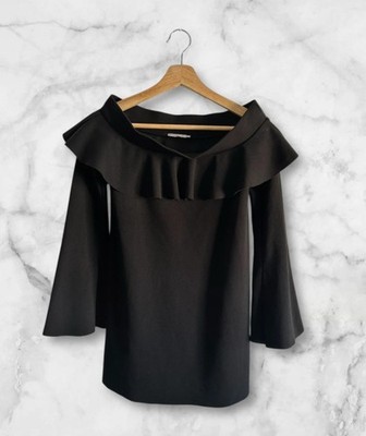 ZARA BASIC Women's Black Off The Shoulder Bell Sleeve Mini Dress XS