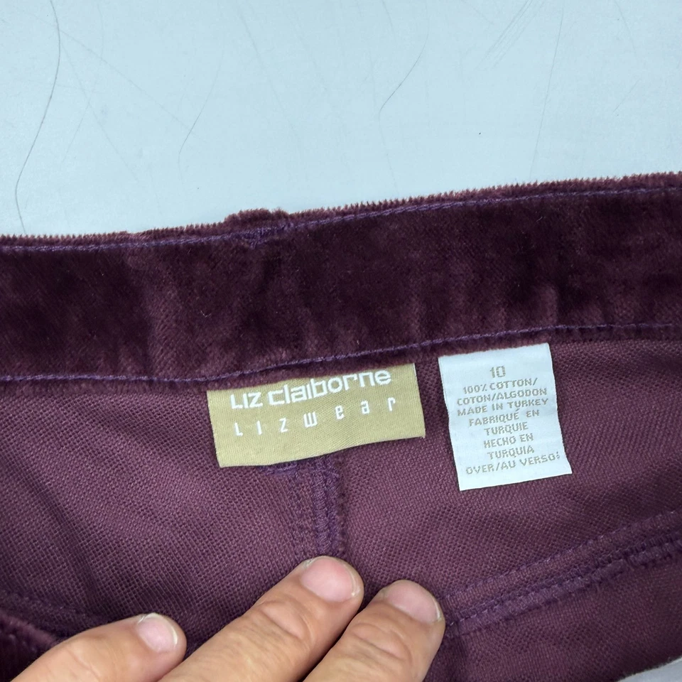 Pantalones Liz Claiborne Mujer Lizwear Talla 10 Borgoña 100% Algodón Pana Rectos Foto 4 de 4
