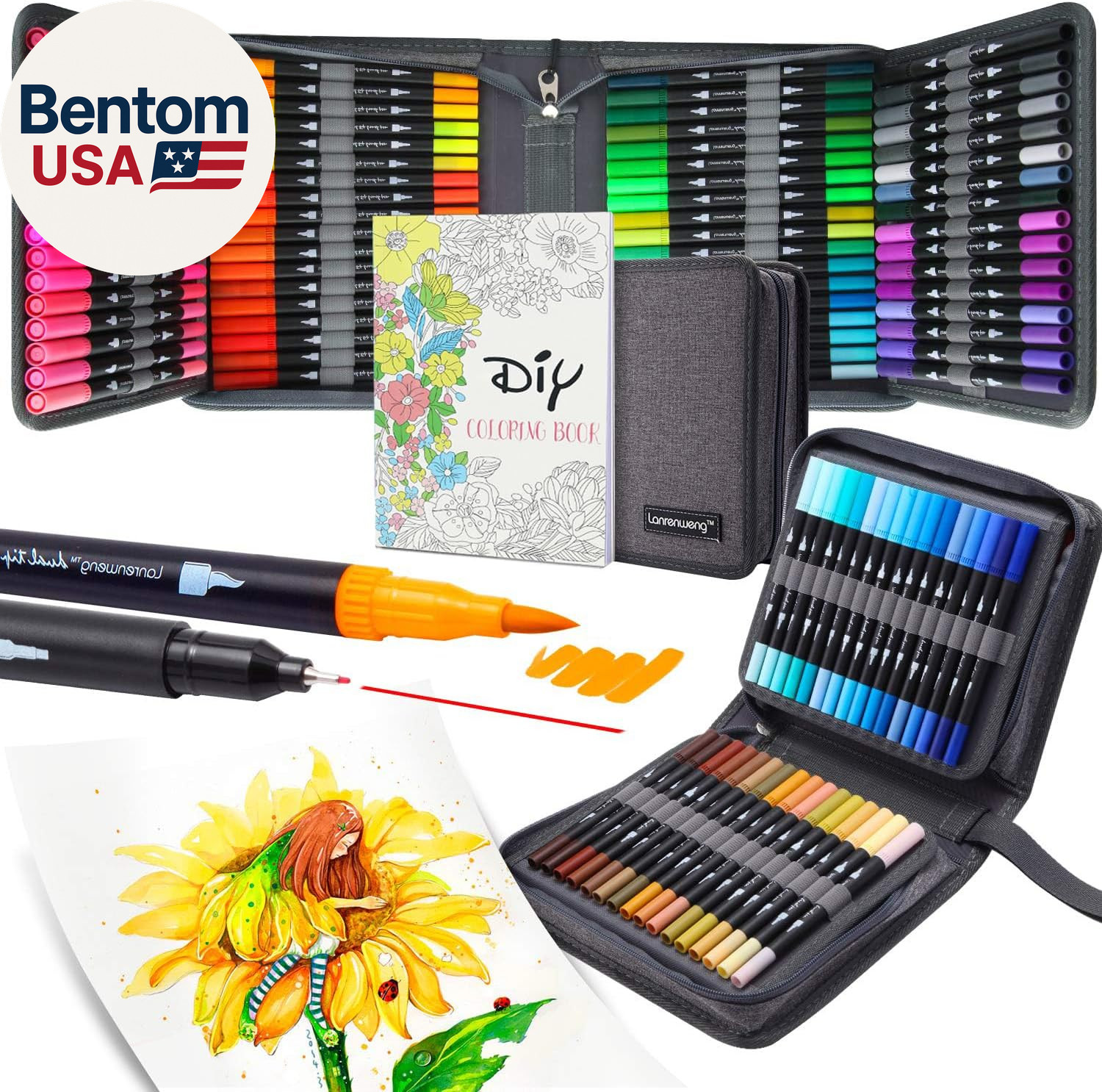 Art Pen Set, Fine Brush Tip Colored Pens Set Wi