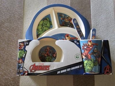 Marvel Avengers 5 Pc Bamboo Dinnerware Set Toddler & Eco-Friendly BPA Free Blue