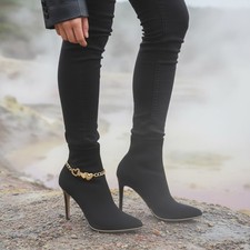 Chic Women Gold Metal Chain Links Boot Bracelet Love Heart Shoe Anklet Charm SET