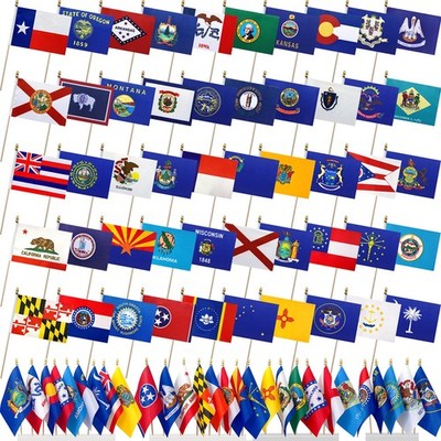 LyButty US 50 State Flags Set on Wood Stick Small Mini Hand Held Flags for Class