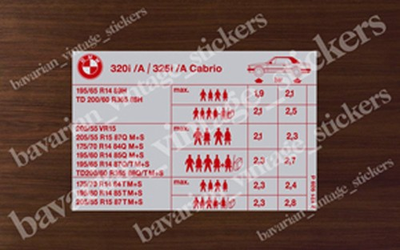 #ad Tire Pressure Label Sticker Decal For Bmw E30 320i 325i CABRIO CONVERTIBLE $14.99