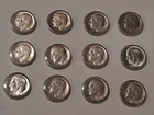 1953 -  1964 ROOSEVELT DIMES .10C US COIN 90% SILVER LOT OF 12 CIRCULATED