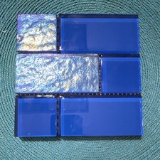 Blue Glass Mosaic Tile Sheet Decorative Craft Pieces for Art Projects Home Decor