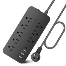 US 1250W Surge Protector Power Strip 8 Outlets 4 USB Ports 3.77ft Extension Cord