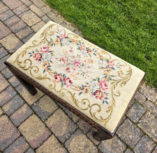 Vintage Wooden Stool Bench Tapestry Woven Floral Arts & Crafts Cottagecore 60 Cm
