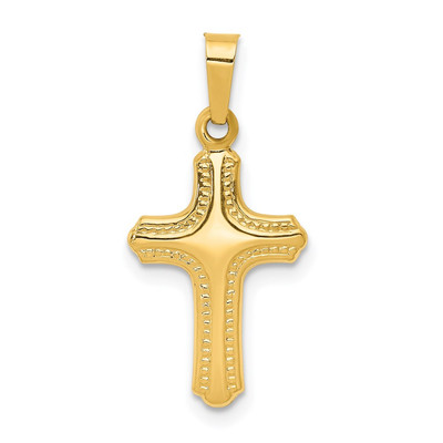 14k Yellow Gold Textured Cross Religious Charm Pendant 0.9 Inch
