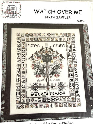 Rosewood Manor WATCH OVER ME Birth Sampler Cross Stitch Pattern Karen Kluba