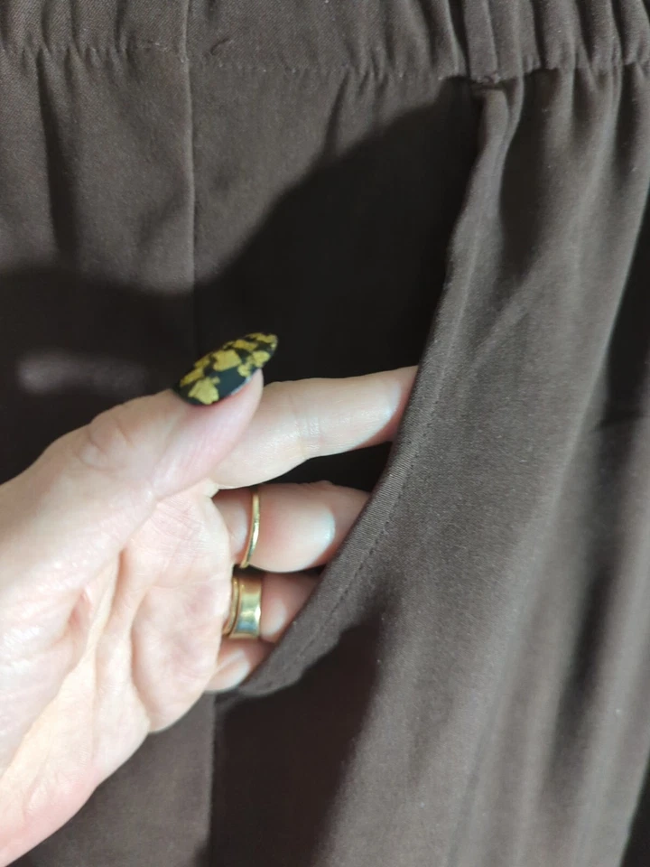 Denim & Co 复古 Moleskin 裤子 2X 人造麂皮绒巧克力棕色拉口袋 — 第 3/4 张图片