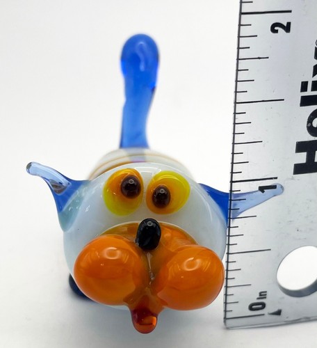 De Colección Miniatura Arte Vidrio Gato Silly Rayas Azul Naranja Blanco 3" - Imagen 9 de 9