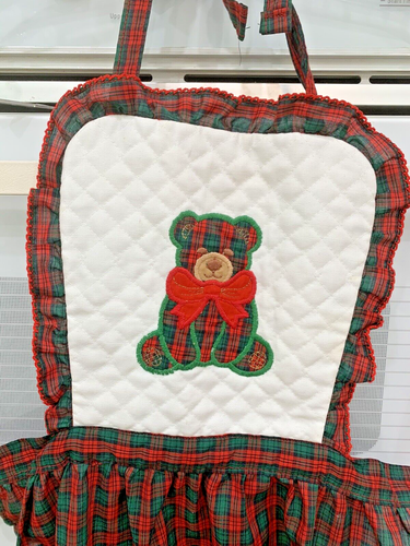 VTG Apron Plaid w/ Pocket, Teddy Bear on bib, Ties CUTE! - Picture 2 of 8
