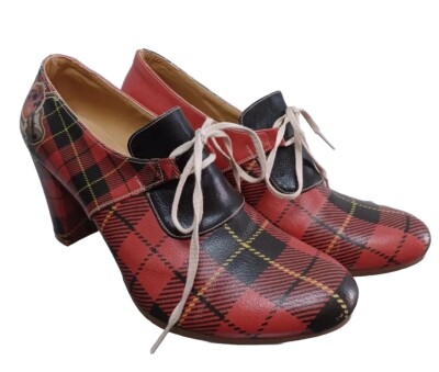   Dogo High-Heel Stiefeletten Pumps Damen Punk Music Lover Gr. 37 - Rot Kariert