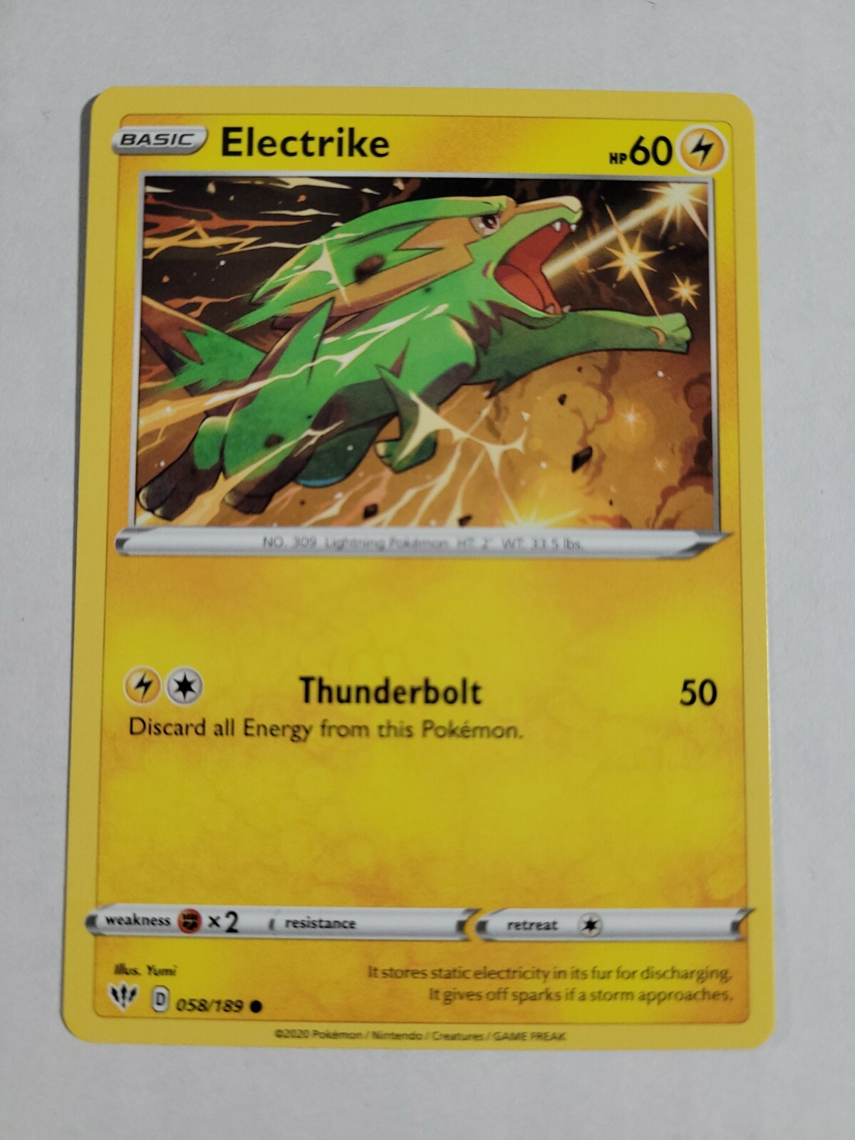 Pokemon Card - Electrike 058/189 Darkness Ablaze - Near Mint/Mint