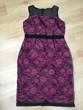 WOMENS BLACK / PINK LACE MESH PENCIL DRESS BY DOROTHY PERKINS SIZE 14 EX CON