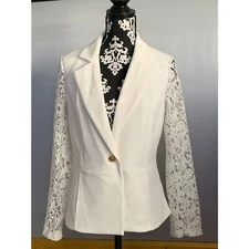 Dennis Basso Women's Ivory Lace Sleeve Blazer Jacket Size 4 US