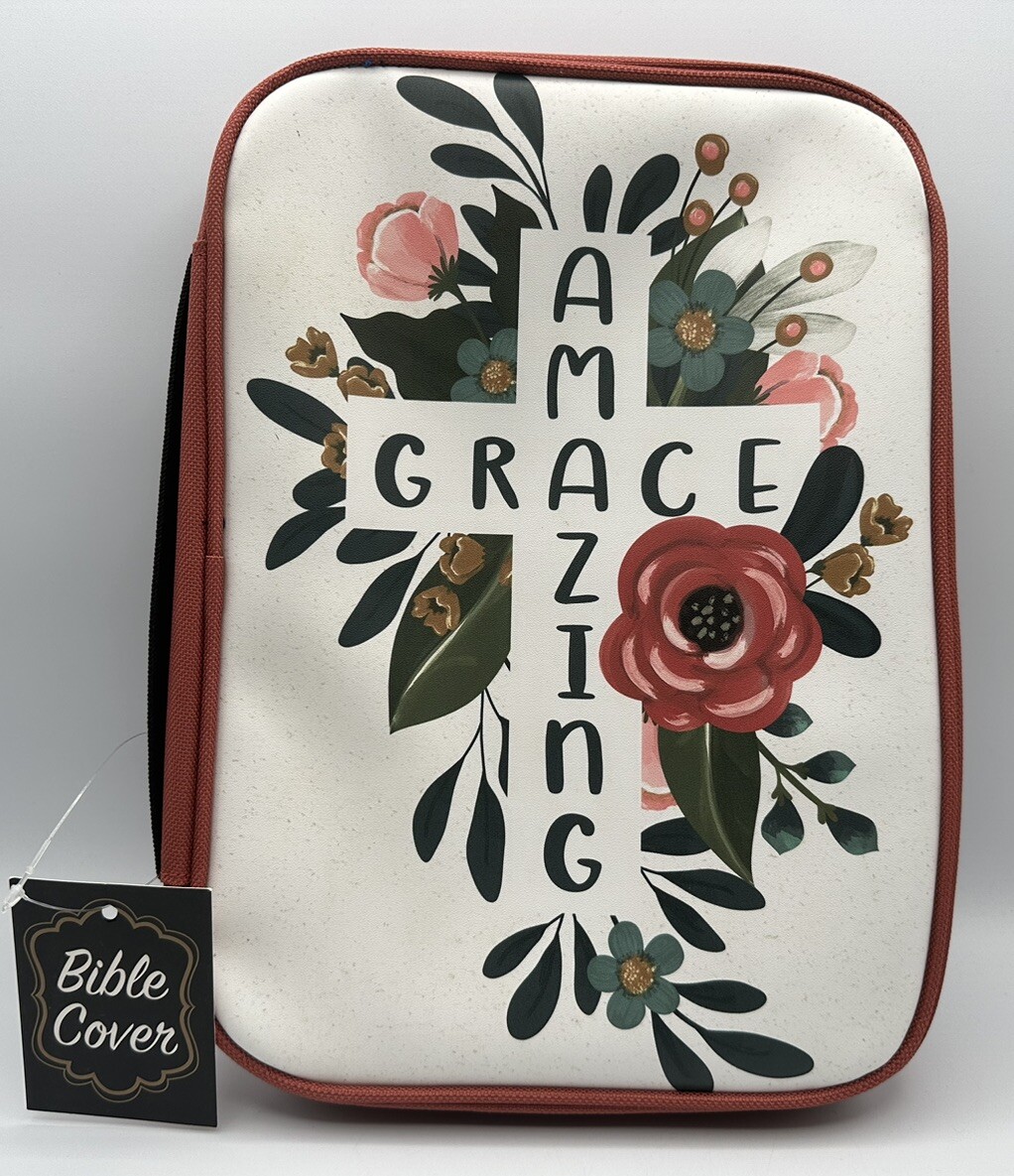 Bible Cover Amazing Grace 11”x8” Zipper,Place For Pens & Notes Brand New