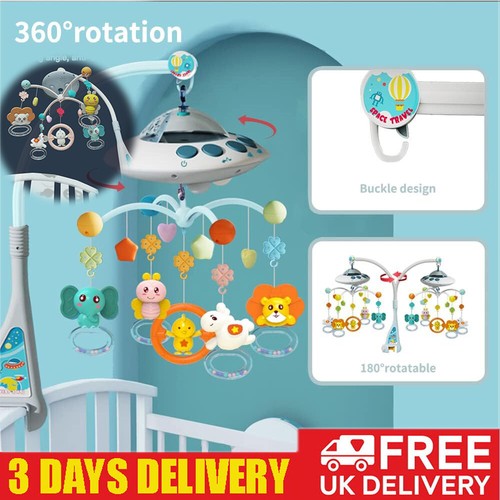 Baby Musical Crib Bed Bell Cot Mobile Stars Dreams Light Nusery Lullaby