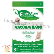 Kenmore CLOTH Canister Vacuum Bags Type C 5055, 50557, 50558 3 Pack Allergen