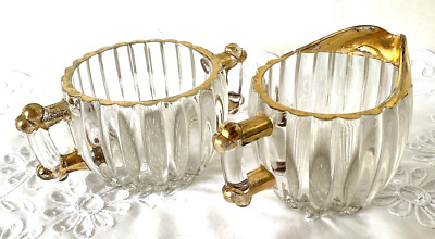 Jeanette Glass National Pattern Gold Trim Creamer has Flea Bites and Sugar Bowl