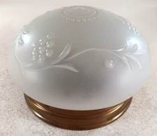 Mid Century Franklite Frosted Ceiling Light Grapes Leaves Brass 6 3/4"