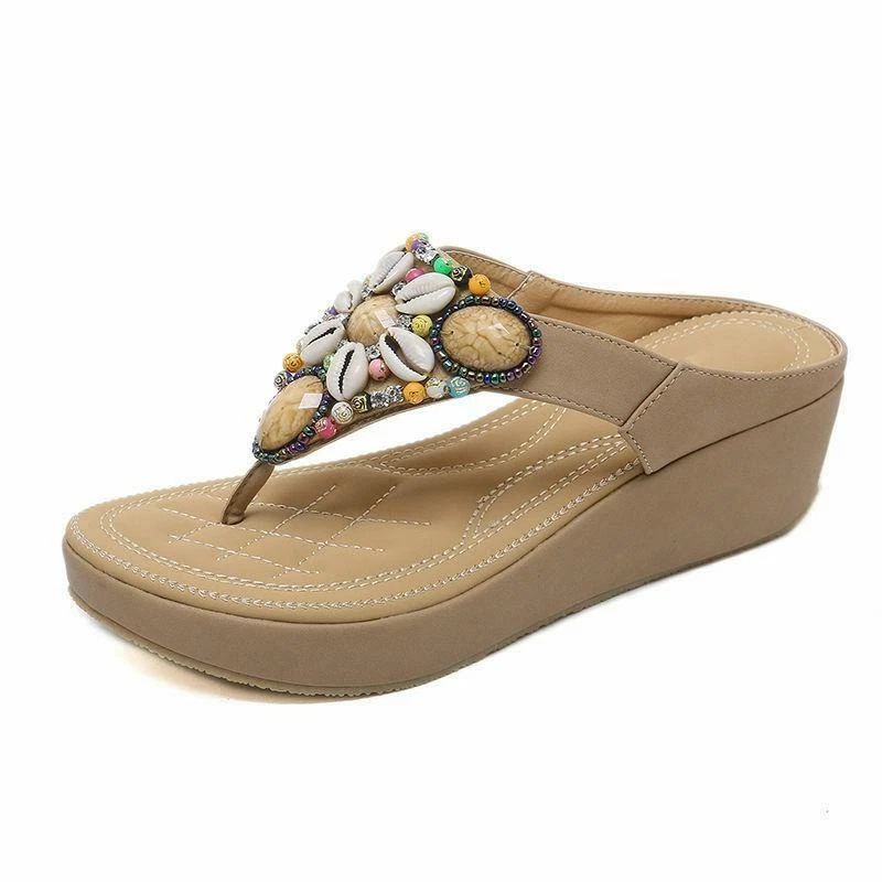 Sandalias bohemias étnicas para mujer chanclas para caminar cuentas de fitness tanga de playa talla Foto 2 de 4