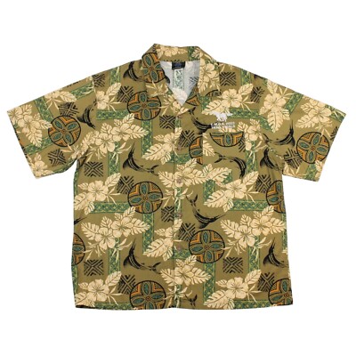 Toucan Dance Large Hibiscus Marlin Tapa Island Pattern Hawaiian Aloha Shirt Tiki