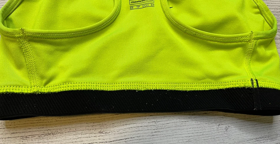 Nike Dri-Fit XS Sports Bra Neon Green Black  Racerback Wireless Unlined - Image 4 of 4