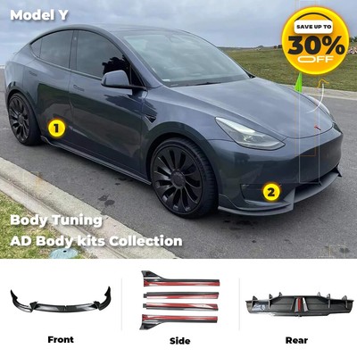 Matte Carbon Fiber Rear Diffuser Side Spoiler Bumper Body Kit for Tesla Model Y