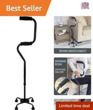 Quad Base Walking Cane for Enhanced Support - Adjustable Height 31.5-37.5in