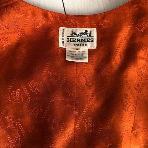 HERMES Gilet 36 Vest Green Orange Back LOGO Pattern - Picture 6 of 6