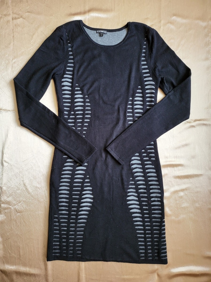 express black sweater dress Women Off Shoulder High Slit Bodycon Dress Long Sleeve Dresses