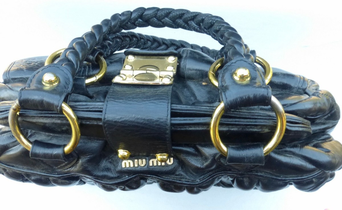 Authentic MIU MIU Matelasse Handbag Coffer 2 Way Black