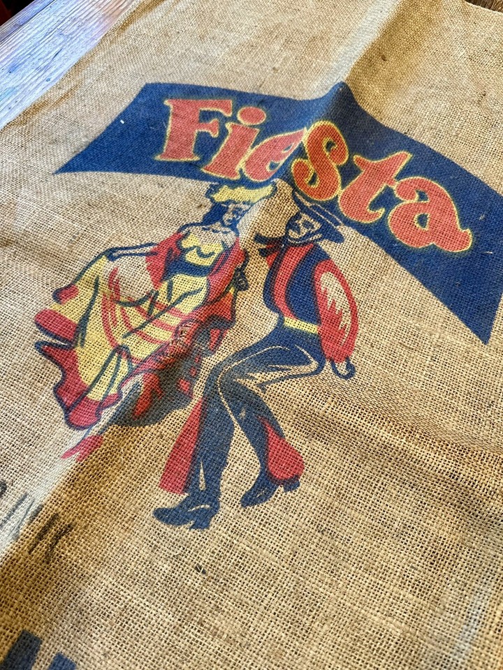 Vintage 100lb Fiesta Beans Burlap Jute Bag Fisher Bag Co Seattle