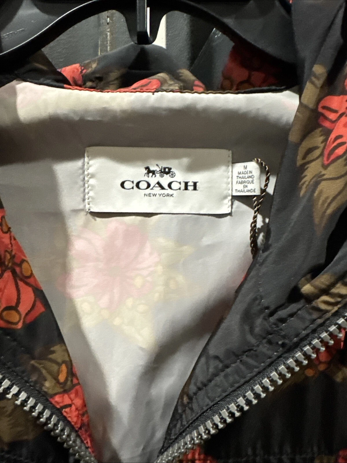 Giacca a vento Coach floreale con cappuccio donna taglia M nuova senza etichette