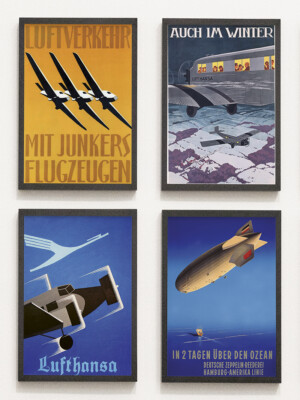 Set: 4 Plakate Luftfahrt 1930er Zeppelin Lufthansa Junkers Poster Kunstdrucke