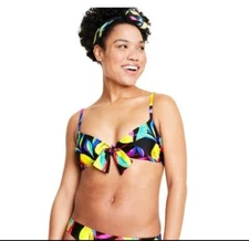Tabitha Brown for Target - SIZE M- Lemon Print Tie-Front Bikini Top NWT