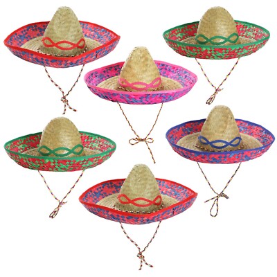 6er PACK STROH SOMBRERO HÜTE PARTY MEXIKANISCHE HENNE JUNGGESELLINNENABSCHIED BANDIT MEXIKO KOSTÜM
