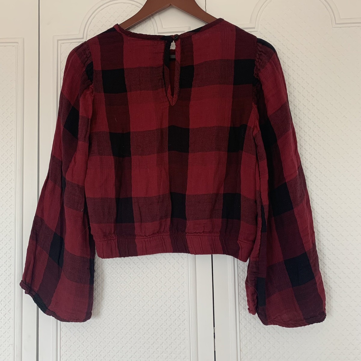⭐︎ Cloth and Stone | Buffalo Plaid Maroon and Black Blouse XS