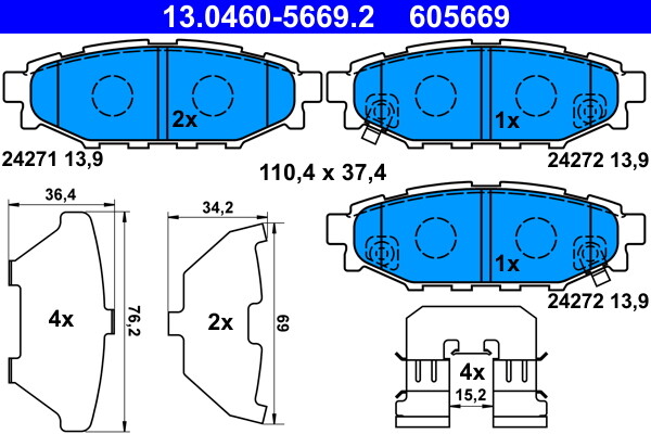 ATE 13.0460-5669.2 Brake Pad Set, disc brake for ,SUBARU