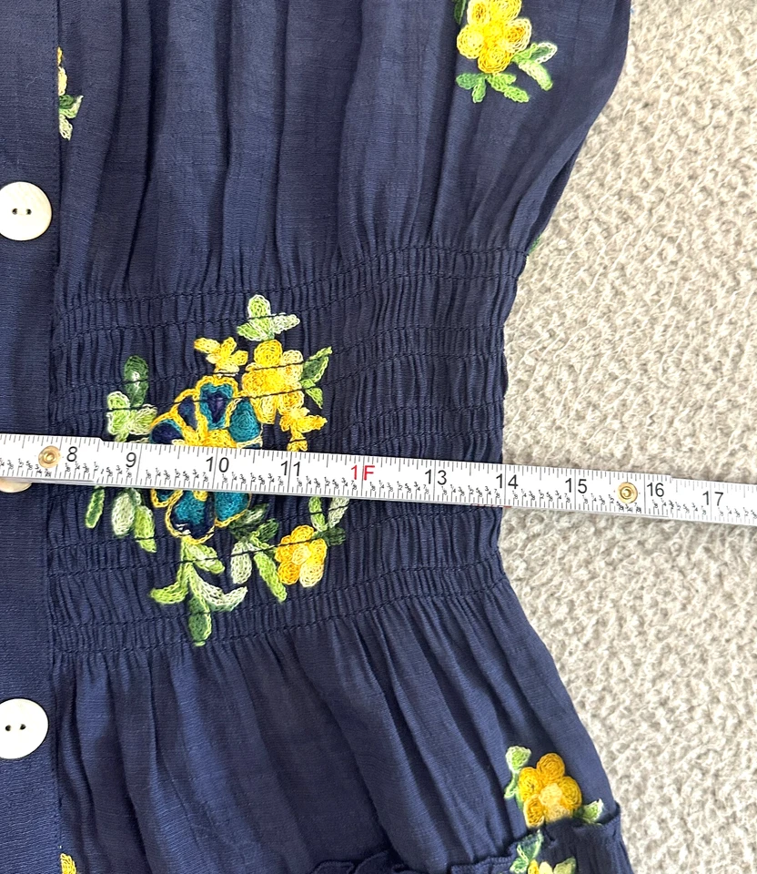 无花果与花朵娇小尺寸 PXL 绿色花卉刺绣缩褶腰长裙 — 第 4/4 张图片