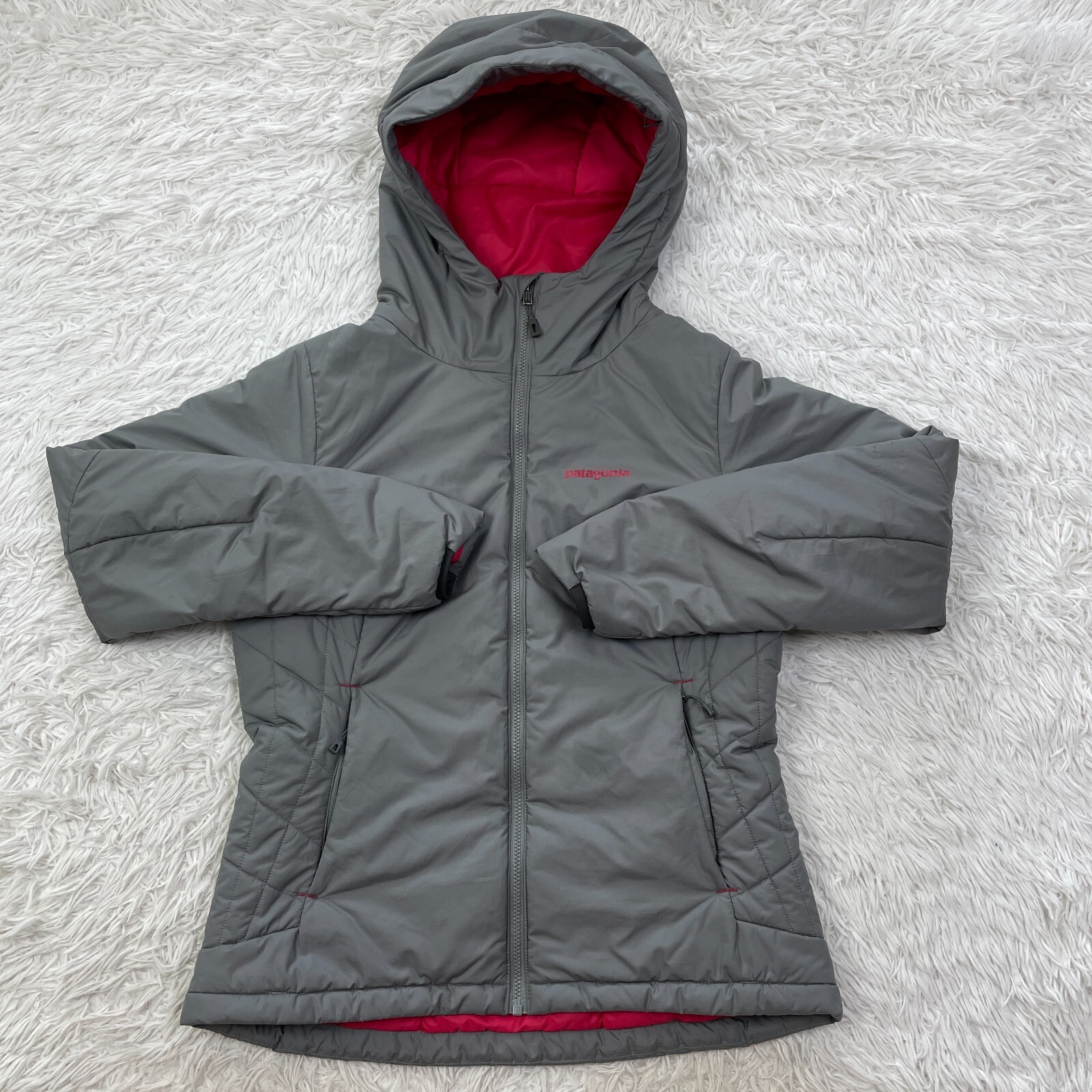 Chaqueta Patagonia Mujer Pequeña Gris Micro Puff Capucha Exterior Cremallera Completa Primaloft S
