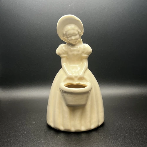 Vintage 1930's Shawnee Pottery Girl with Basket Planter Vase Beige