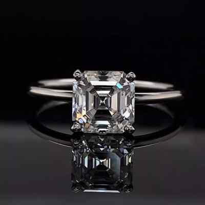 2,10 ctw Asscher-Schliff Moissanit Solitär Verlobungsring Ehering 9 K Weißgold