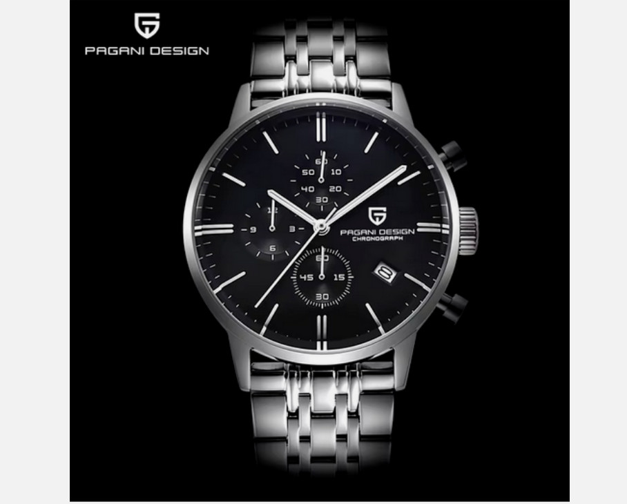 Montre PAGANI originale homme montre-bracelet quartz militaire silver black