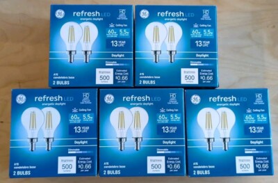 5-2pk GE Refresh LED 60w Replacement A15 Candelabra Base NEW 10 Bulbs Total