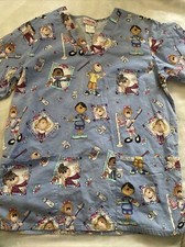 Cherokee Infinity Scrub Top Women Blue Size Small V-Neck Pockets