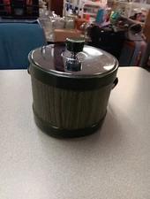 Vintage ATAPCO Ice 7" Bucket with Handle Plastic Green Wood Pattern U.S.A.