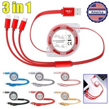 1-2x Multi Charging Cable 3A, Retractable Car Charger Cord for Multiple Devices