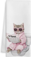Funny Cat Hand Towel Pink Cotton Bathroom Kitchen Decorative Cat Gift 16x24